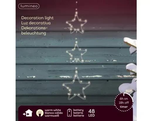 Wisząca Dekoracja Okienna 3 Gwiazdy LED 48 LED – Ciepła Biel / Na Baterie z Timerem