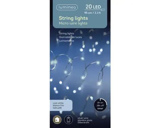 Lampki Choinkowe Micro LED 20 – Elastyczny Drucik 95 cm (Zimny Biały)