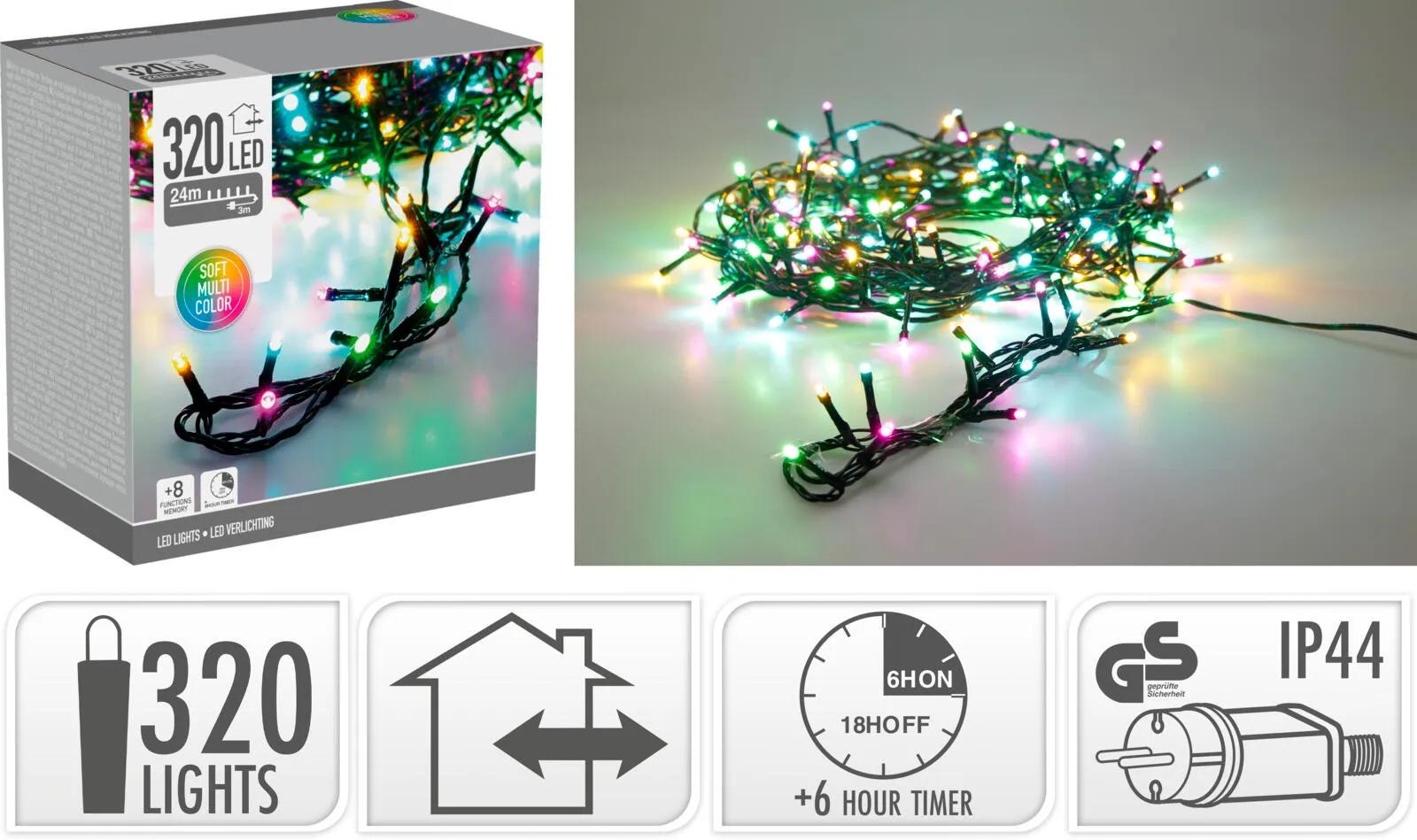 Lampki Choinkowe 320 LED 27m MULTIKOLOR – Światełka Zewnętrzne i Wewnętrzne IP44 z Programatorem i Timerem
