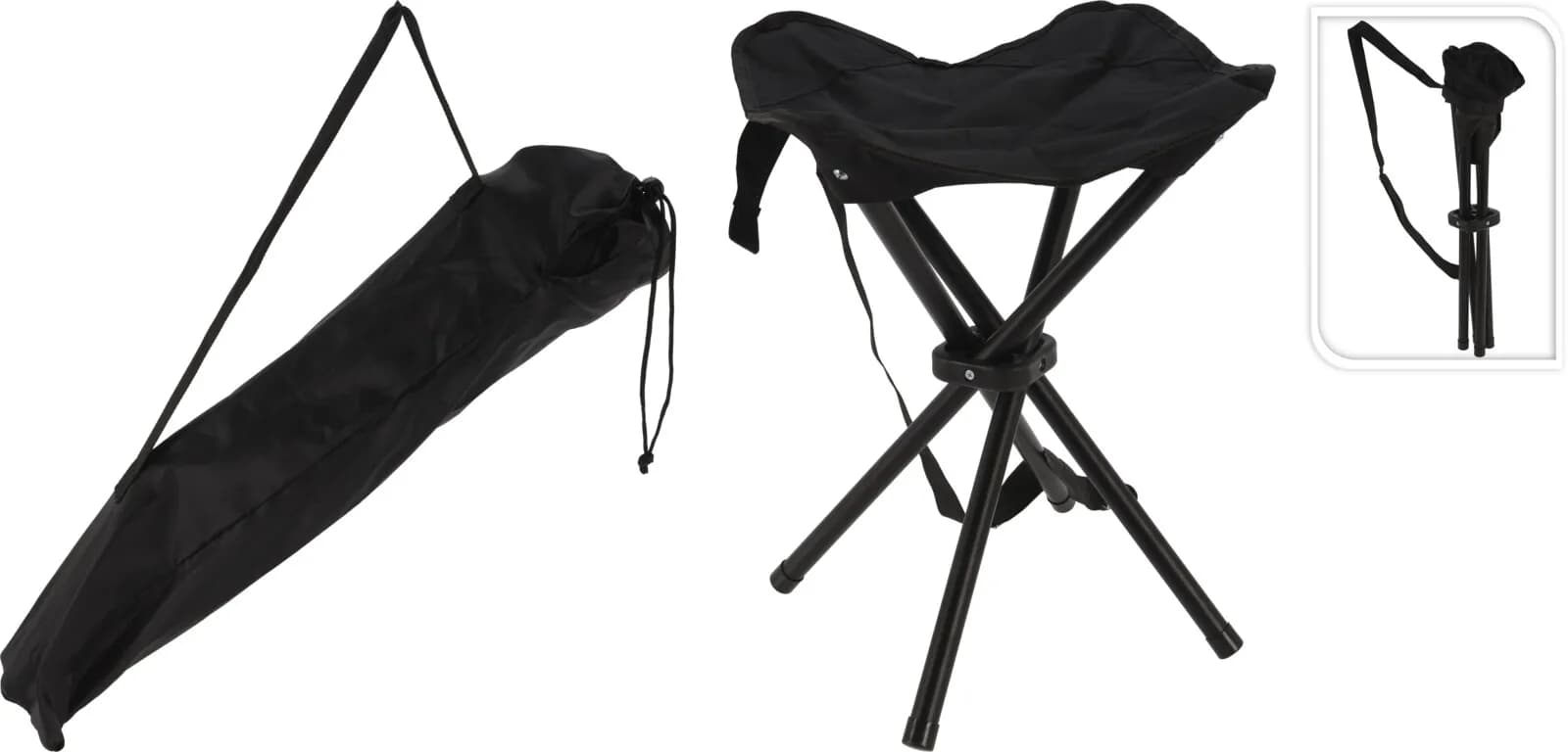 Składane Krzesło Turystyczne Wędkarskie 4-Nogi z Pokrowcem – Czarne (40 cm)
