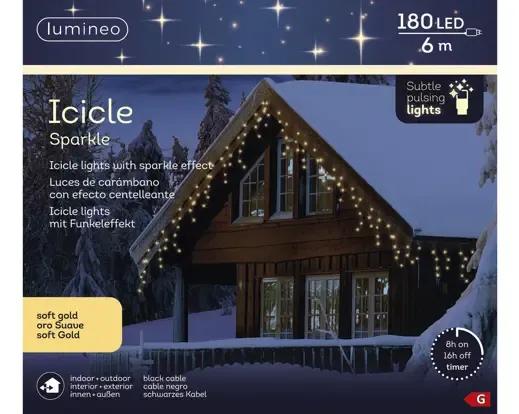 Lampki Kurtyna Sople Lumineo Icicle Sparkle 180 LED 6m Soft Gold Zewnętrzne IP44