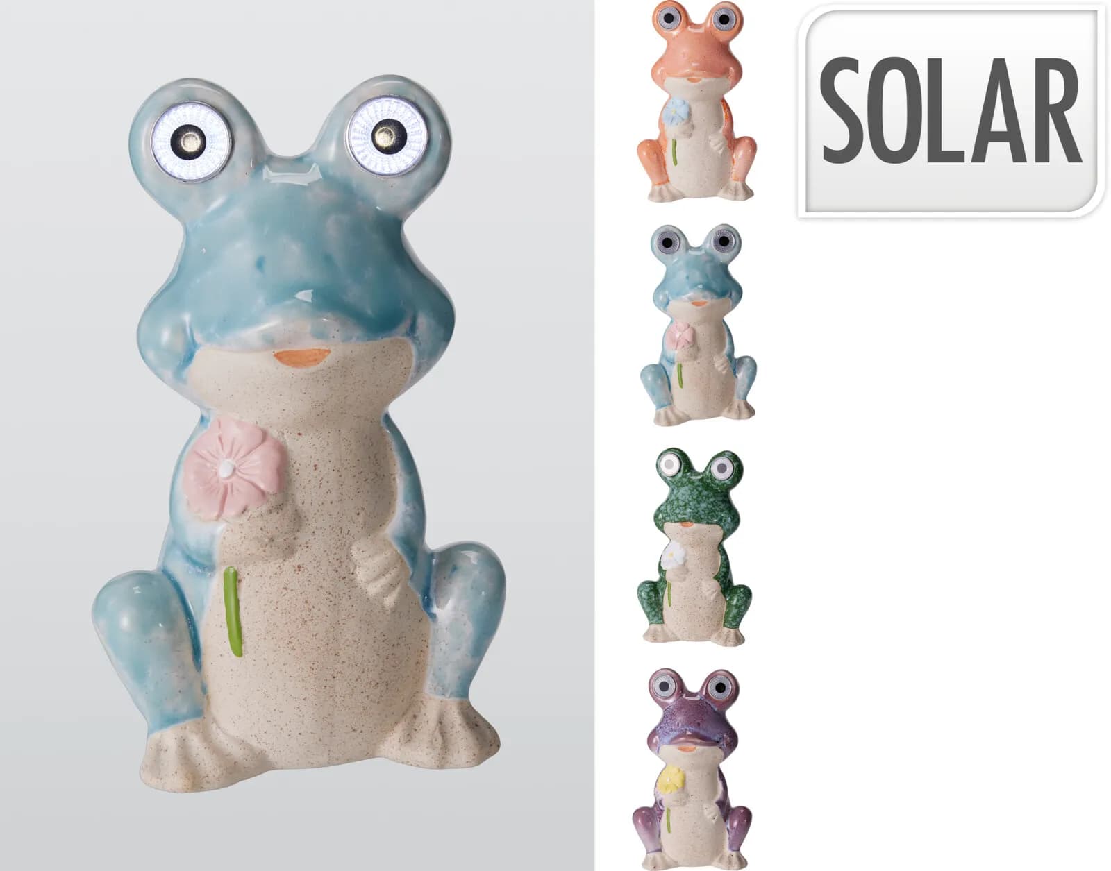 SOLARNA FIGURKA OGRODOWA ŻABA PORCELANOWA LED 17 cm