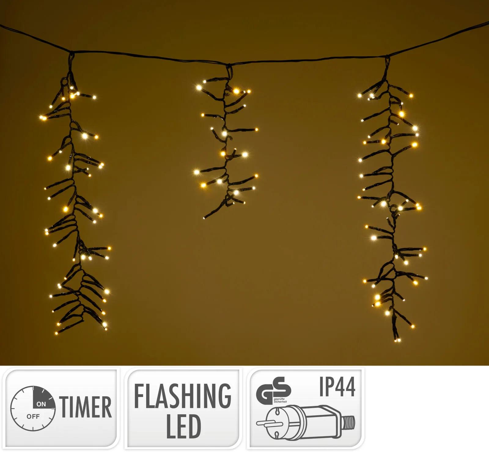 Sople Choinkowe 1032 LED Sopelkowa Kurtyna 7m z Efektem Flashing – Łańcuch Icicle Cluster, Ciepła i Ekstra Ciepła Biel, IP44 Zewnętrzny