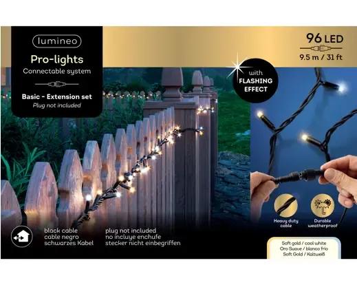 Zestaw Przedłużający Łańcuch 96 LED 9,5m – Soft Gold & Cool White (Flash) Czarny Przewód
