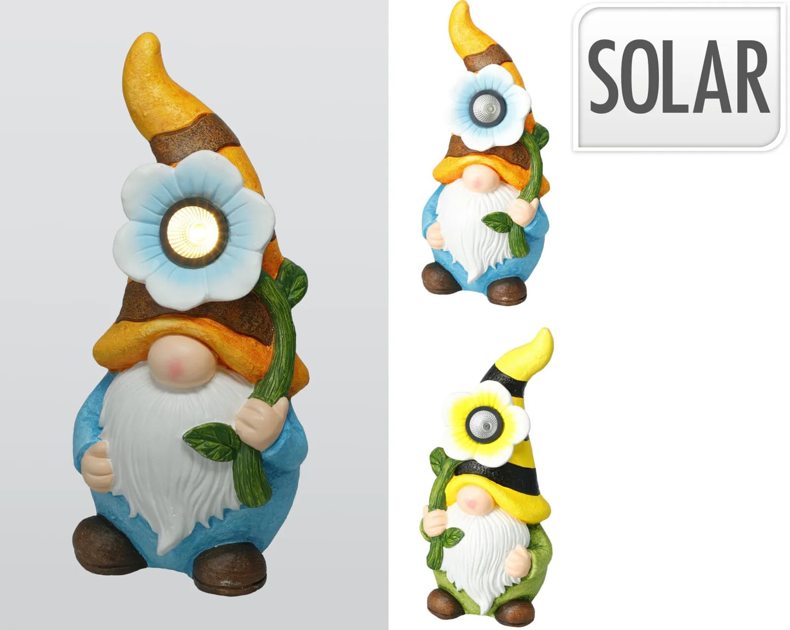 Lampa Solarna Krasnal Ogrodowy z Kwiatem – Duża Figurka z MGO (42 cm)