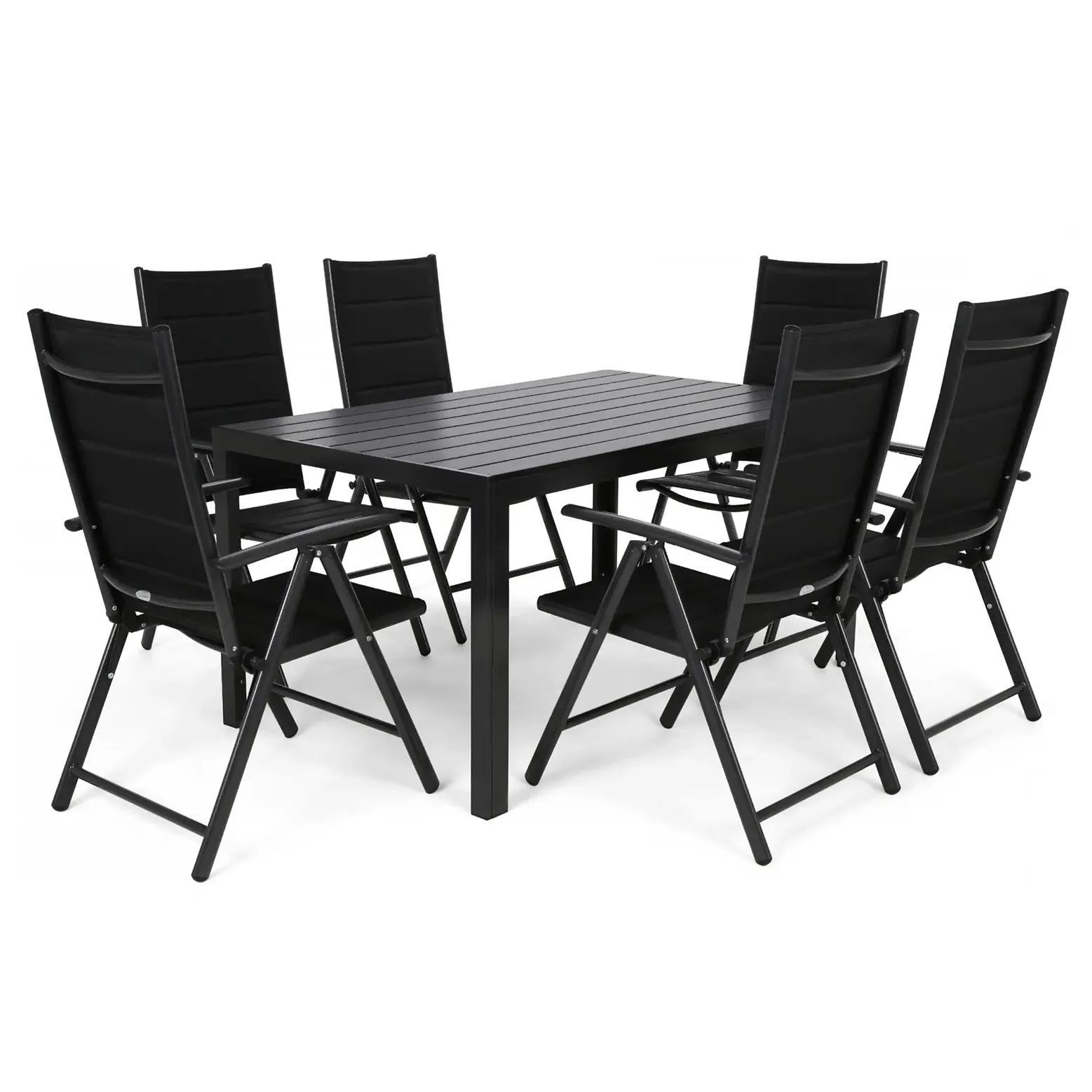 Komplet mebli ogrodowych ELEGANCE srebrny, czarny blat /stół, 6 krzeseł