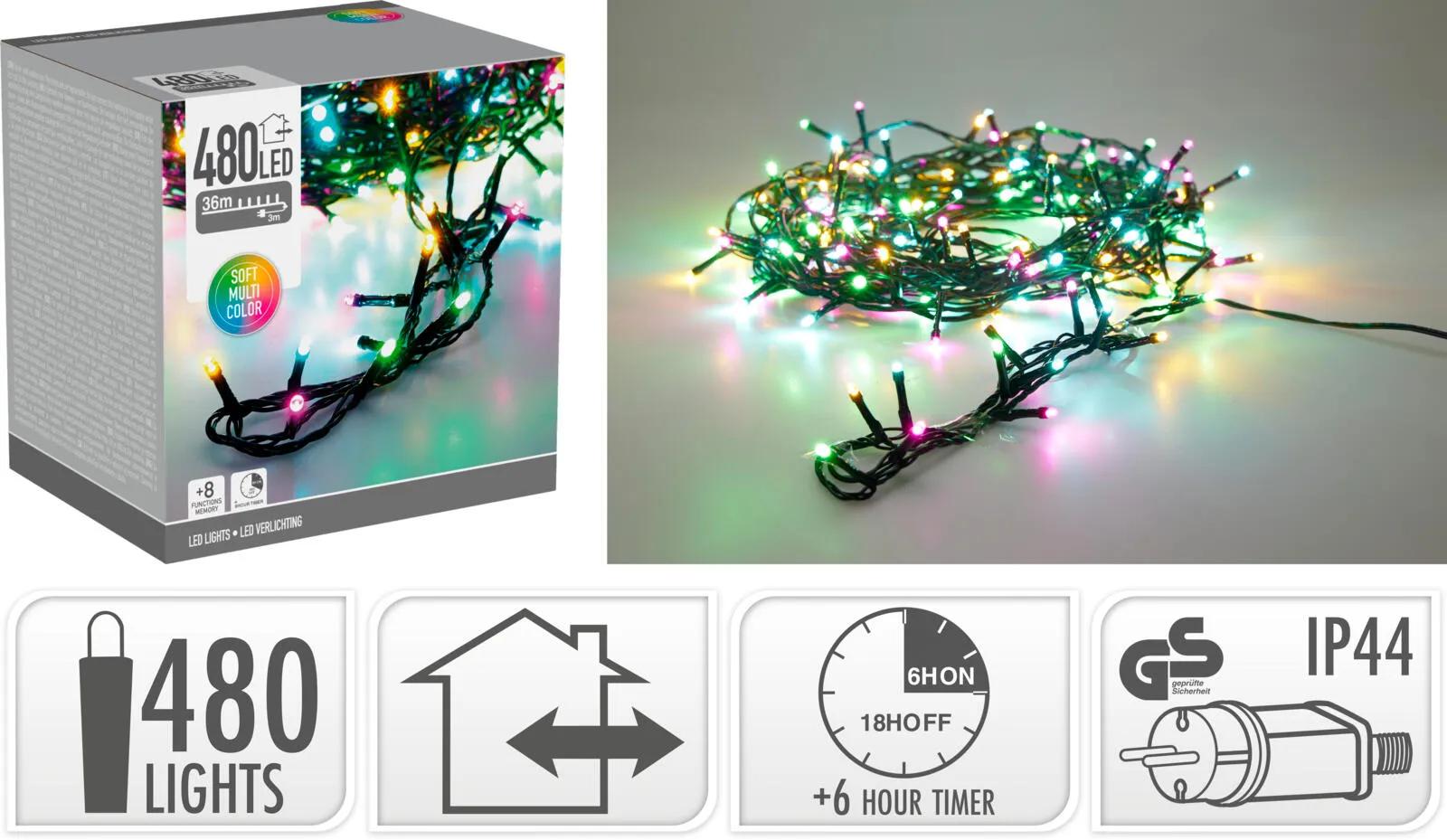 Lampki Choinkowe 480 LED 39m MULTIKOLOR – Światełka Zewnętrzne i Wewnętrzne IP44 z Programatorem i Timerem