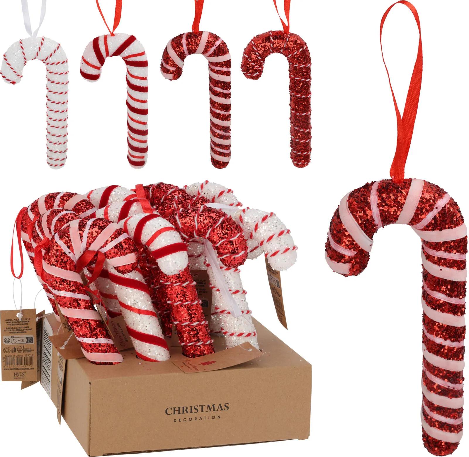 Duża Laska Cukrowa Brokatowa Candy Cane 20cm – Wisząca Ozdoba Choinkowa Świąteczna PREMIUM
