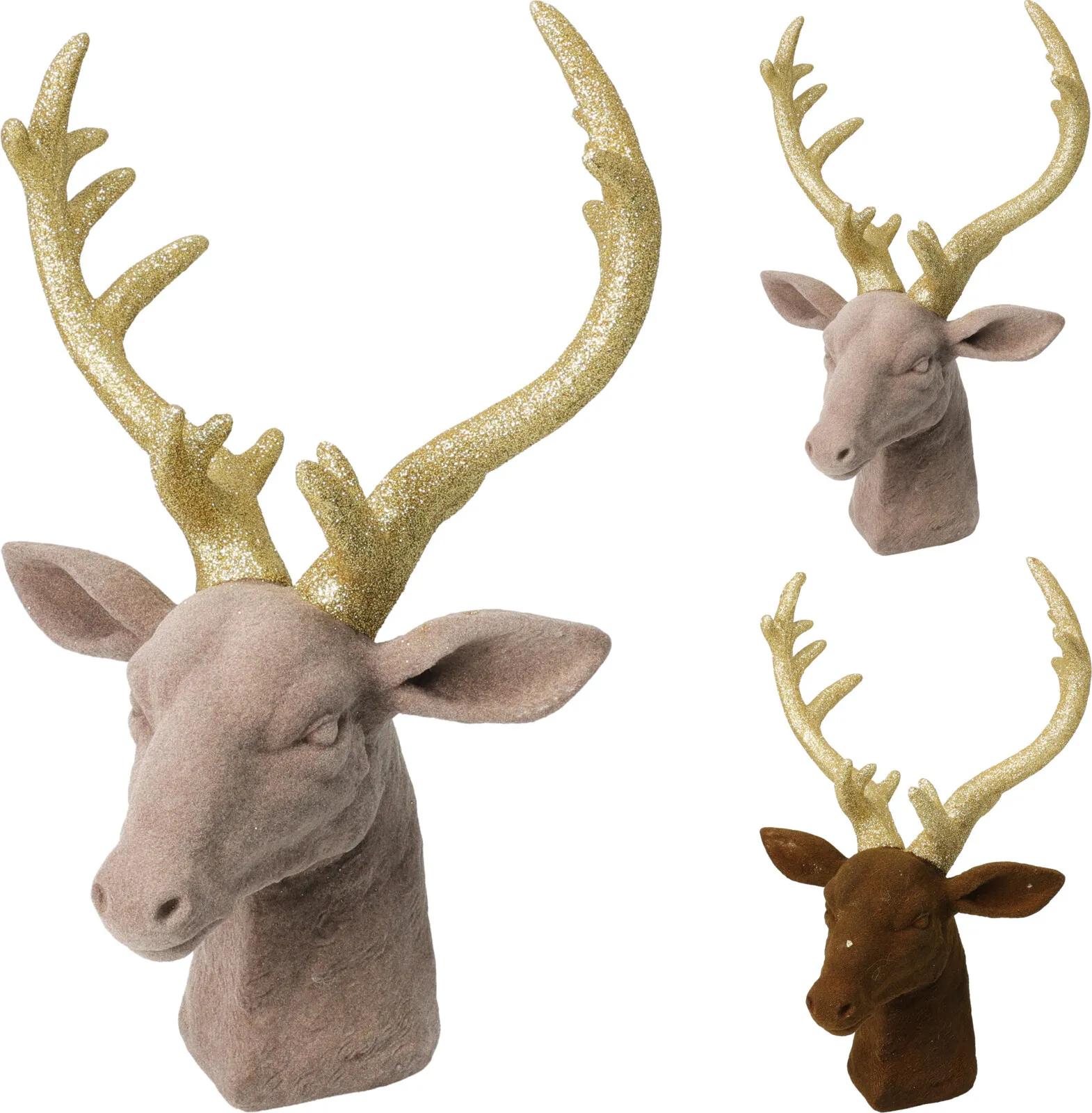 ELEGANCKA FIGURKA GŁOWA JELENIA ZŁOTE ROGI FLOKOWANA 28cm