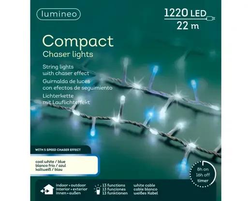 Lampki Choinkowe Compact 1220 LED 22m – Zimna Biel + Niebieski na Białym Kablu (Efekt Chaser / Dynamiczny)