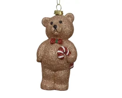 Nietłukąca Ozdoba Choinkowa Decoris – Brokatowy Miś z Laską Cukrową, 12 cm (1 szt.)
