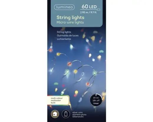 Lampki Choinkowe Druciki 60 Micro LED Wielokolorowe 2,95m na Baterie