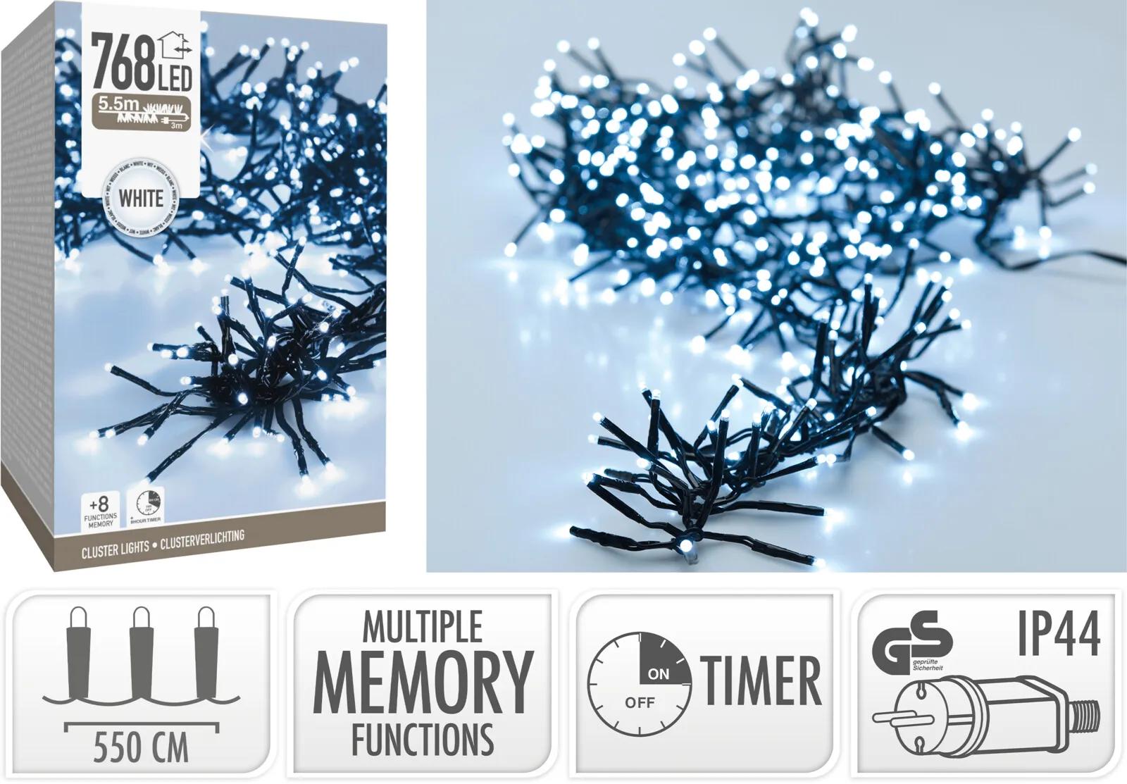 MATOWE LAMPKI CHOINKOWE JEŻYKI CLUSTER – 768 LED (ZIMNY BIAŁY, 5,6 m)
