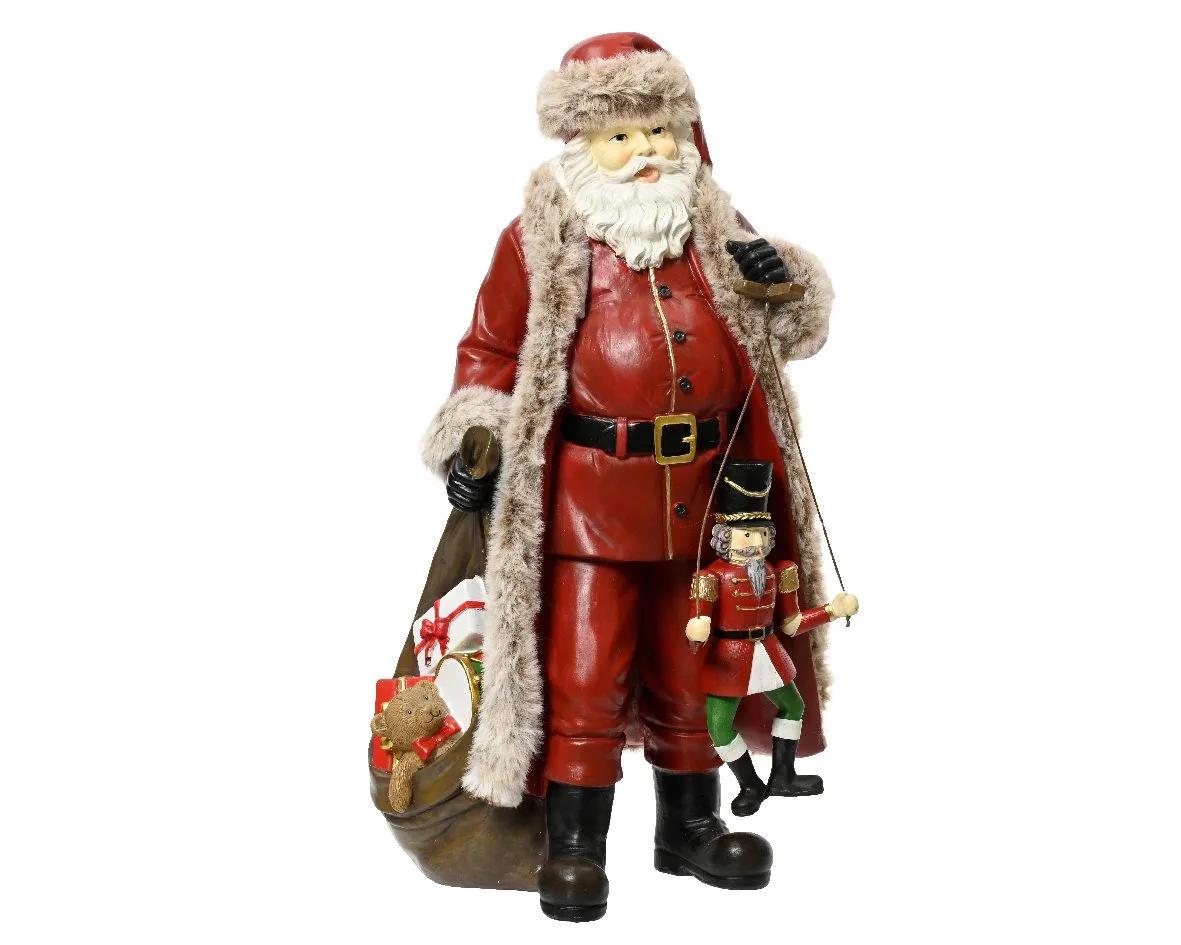 Figurka Święty Mikołaj Retro z Marionetką i Workiem Prezentów 38cm