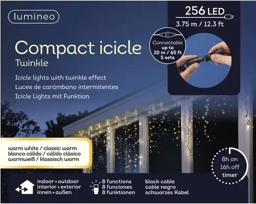 Kurtyna Sople Lumineo Compact Icicle 256 LED 3,75m Ciepły Biały Łączone Timer IP44