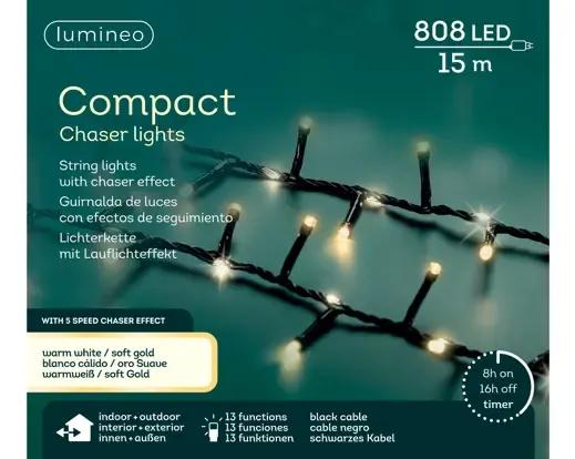 Lampki Choinkowe Compact 808 LED 15m – Ciepła Biel / Soft Gold na Czarnym Kablu (Efekt Chaser / Dynamiczny)