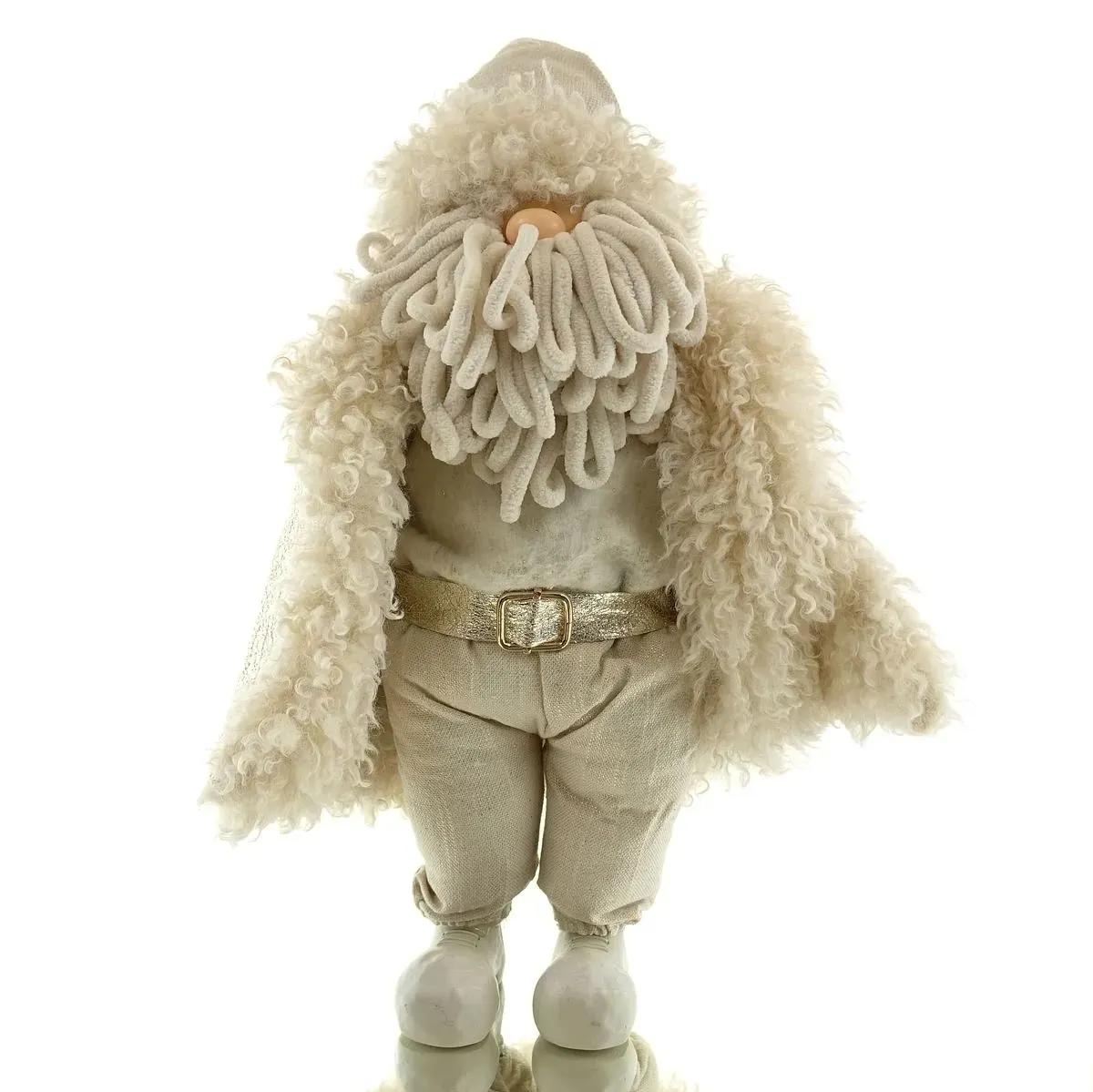 Figurka Mikołaj Stojący Kremowo-Złoty 63cm – Ekskluzywna Ozdoba Bożonarodzeniowa Premium z Brodą Makaron