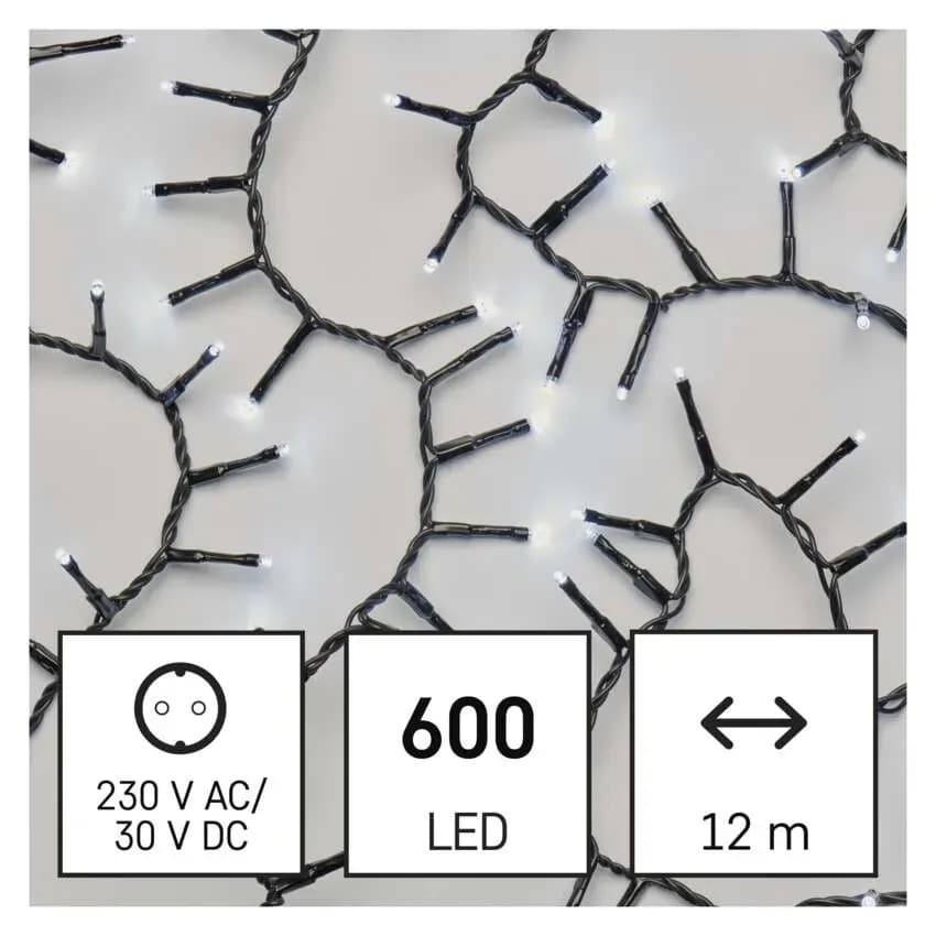 EMOS Łańcuch Choinkowy CLUSTER Jeżyk 600 LED 12m (Zimna Biel)