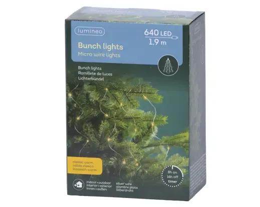 DRUCIKI CHOINKOWE PĘCZEK BUNCH LIGHTS 640 LED – CIEPŁA BIEL (1,9m) Z TIMEREM