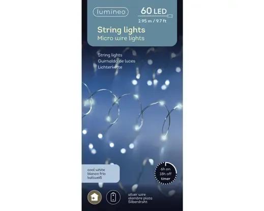 Lampki Choinkowe Micro LED 60 – Elastyczny Drucik 2,95 m (Zimny Biały)