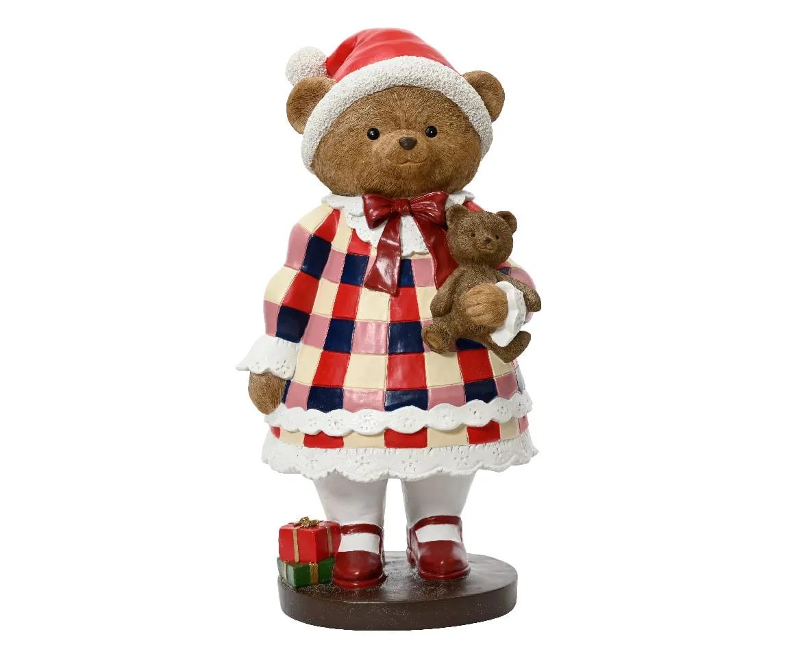 DUŻA ŚWIĄTECZNA FIGURKA PREMIUM – MIŚ DZIEWCZYNKA W SUKIENCE (57,5 cm)