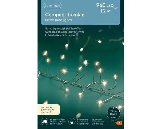 DRUCIKI CHOINKOWE COMPACT TWINKLE 960 LED – GĘSTE LAMPKI 12m Z TIMEREM (SREBRNY DRUCIK)