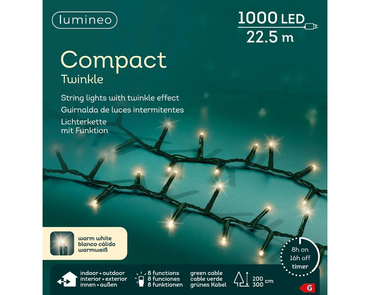Lampki Choinkowe Gęste 1000 LED 22.5m Lumineo Compact Twinkle Ciepły Biały