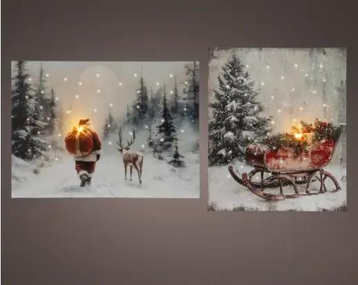 Świąteczny Obraz Canvas LED – Zimowy Mix Wzorów (Mikołaj / Sanie)