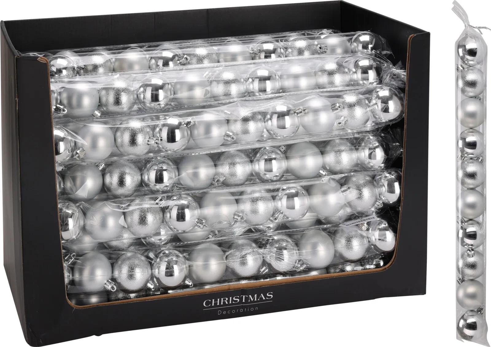 ELEGANCKI ZESTAW BOMBEK CHOINKOWYCH SREBRNYCH – 10 SZTUK (50 mm)