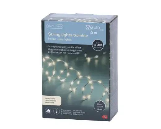DRUCIKI CHOINKOWE STRING LIGHTS TWINKLE 378 LED – LAMPKI 6m Z TIMEREM (SREBRNY DRUCIK)