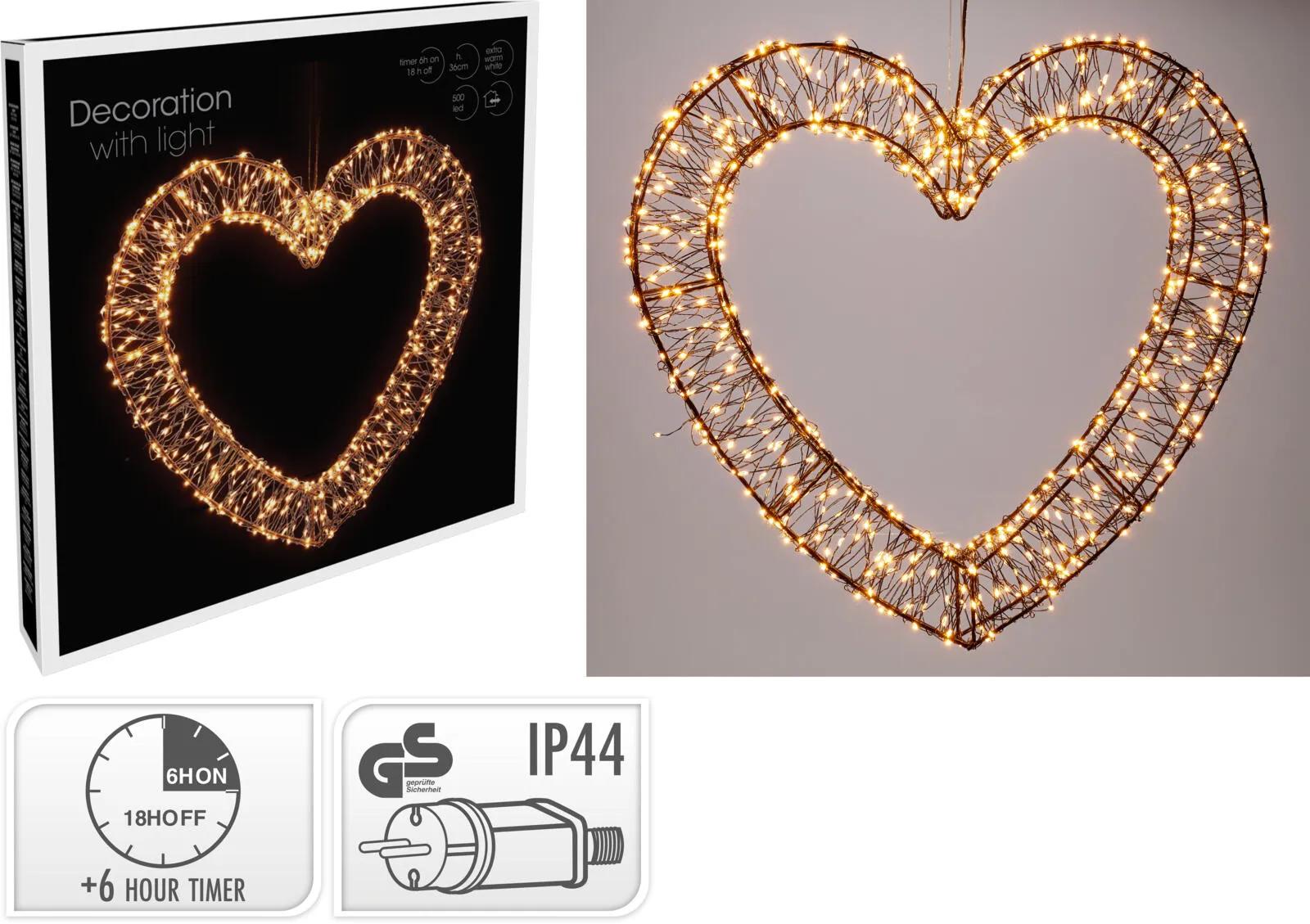ELEGANCKIE SERCE ŚWIECĄCE LED 38 cm – CZARNA DEKORACJA 500 DIOD PREMIUM