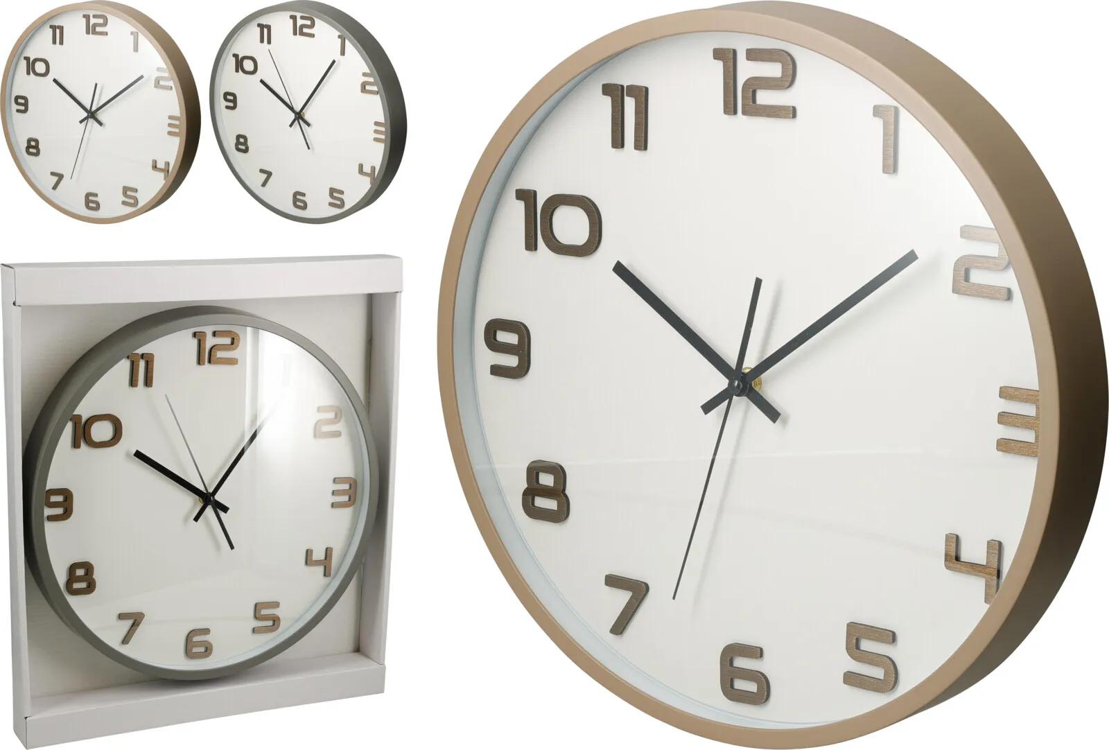 ELEGANCKI ZEGAR ŚCIENNY 35 cm – WYPUKŁE CYFRY 3D, SZKLANY FRONT (SKANDYNAWSKI / NOWOCZESNY)