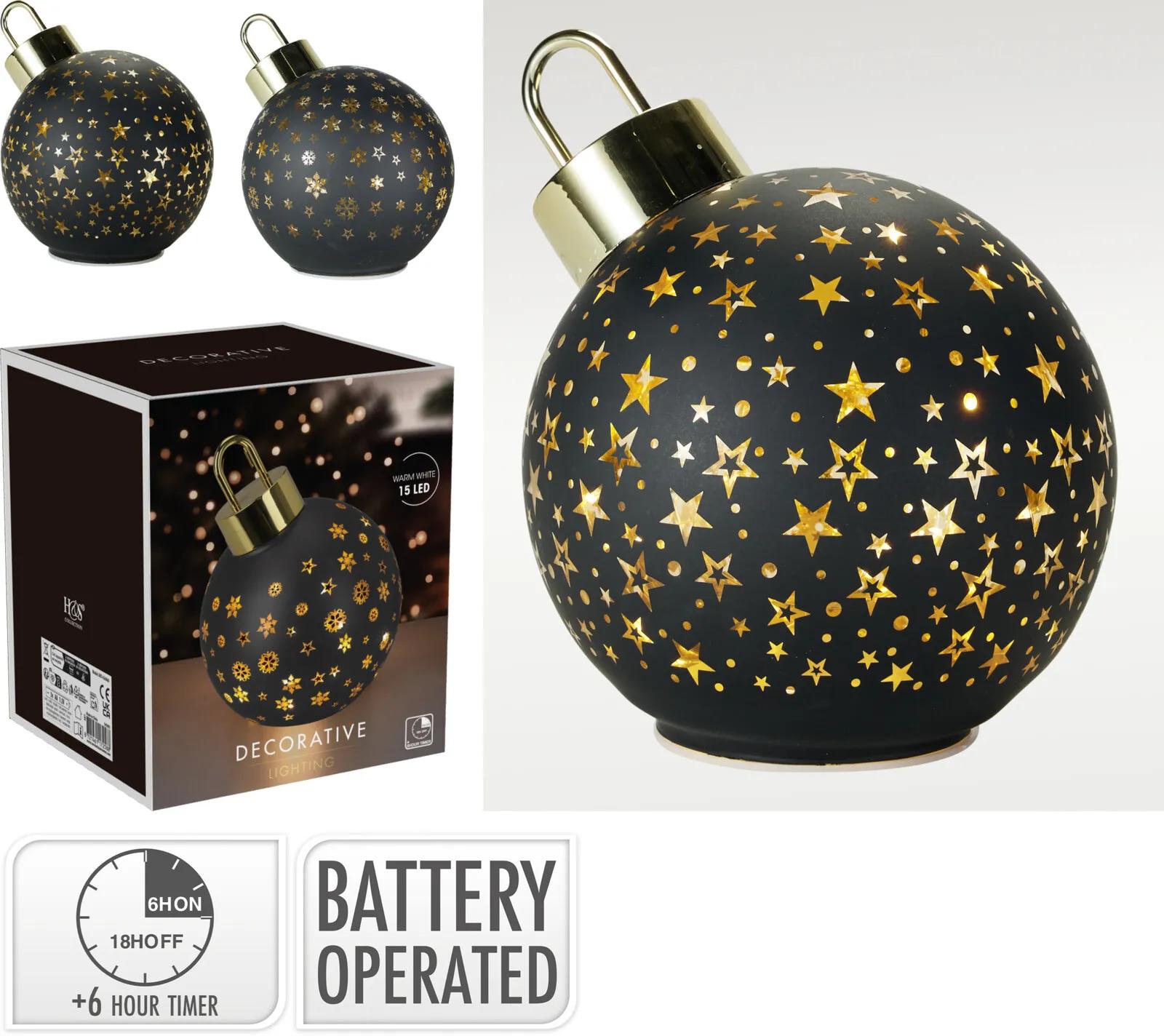 SZKLANA KULA BOMBKA LED ZE WZOREM – 15 cm
