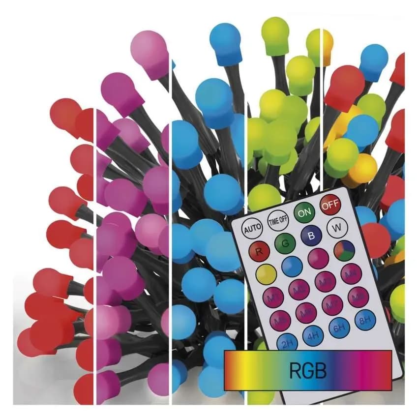 EMOS Łańcuch Choinkowy CHERRY Kulki 96 LED 10m (RGB) – Pilot + 64 Funkcje