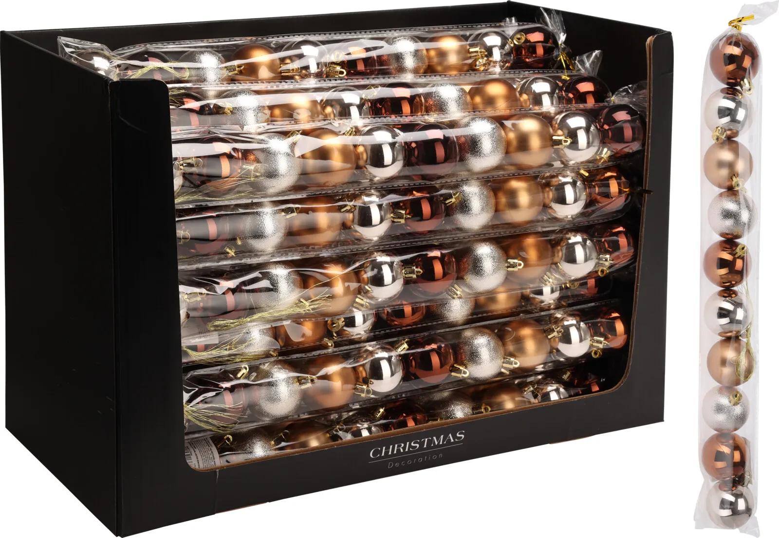 ELEGANCKI ZESTAW BOMBEK CHOINKOWYCH AMBER / BRĄZ / SREBRO – 10 SZTUK (50 mm)