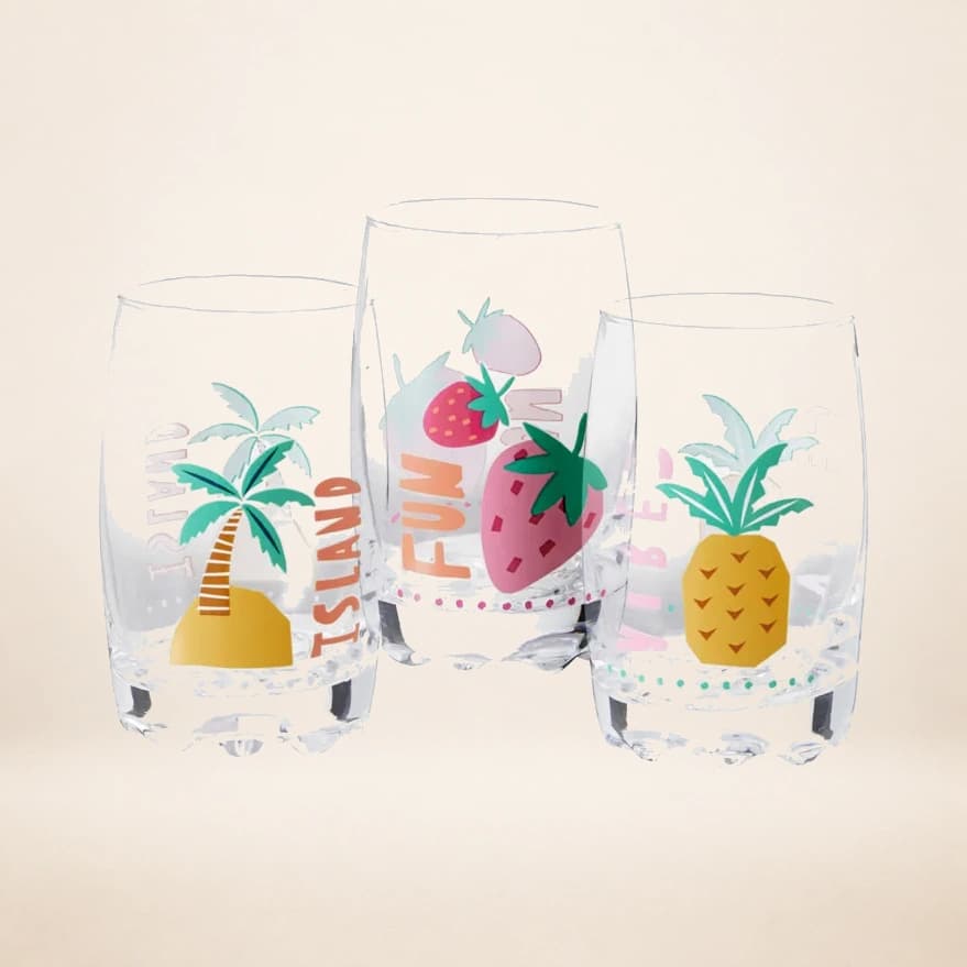 KOMPLET SZKLANEK DO PICIA – ZESTAW 3 SZTUK (250 ml) | OWCOWE I LETNIE MOTYWY