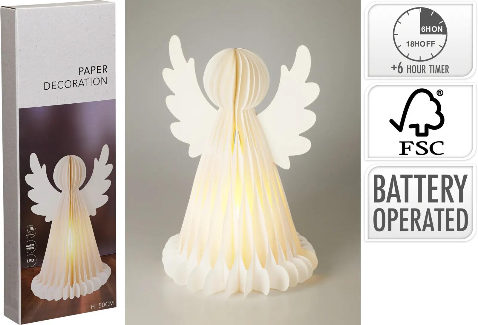 PAPIEROWY ANIOŁ LED 50cm FIGURKA SKŁADANA 3D FSC