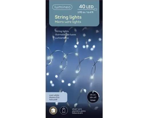 Lampki Choinkowe Micro LED 40 – Elastyczny Drucik 1,95 m (Zimny Biały)