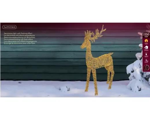 Monumentalny Renifer Świecący 3D 2350 LED XXL 200cm – Ciepła Biel (Twinkle / Flash)