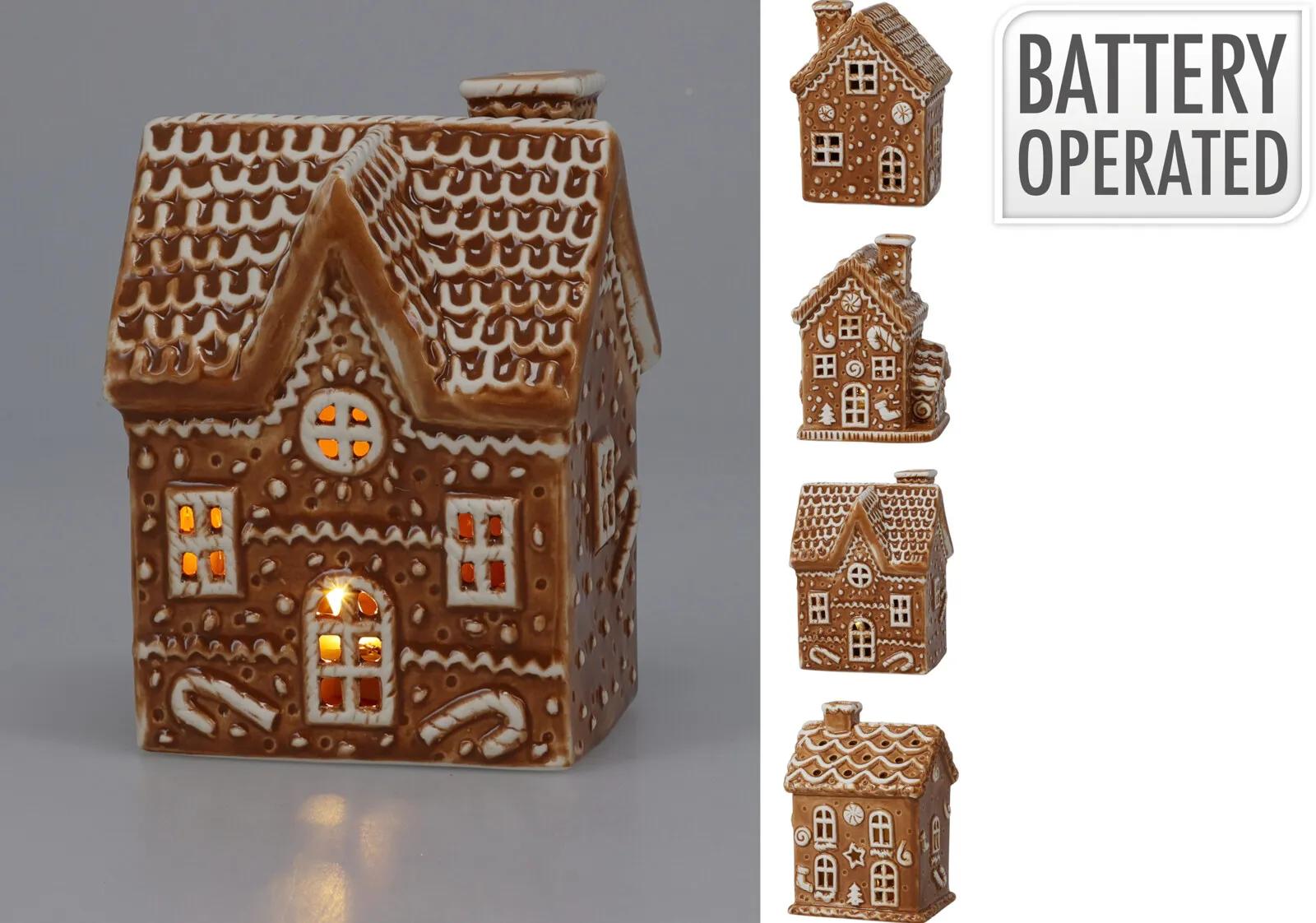 CERAMICZNY DOMEK Z PIERNIKA LED – ŚWIĄTECZNA OZDOBA ZASILANA NA BATERIE