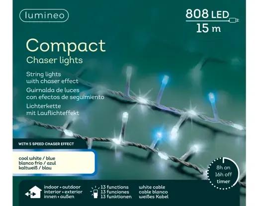 Lampki Choinkowe Compact 808 LED 15m – Zimna Biel + Niebieski na Białym Kablu (Efekt Chaser / Dynamiczny)