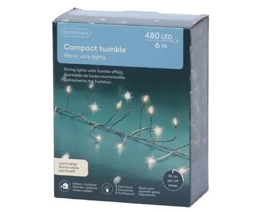 DRUCIKI CHOINKOWE COMPACT TWINKLE 480 LED – GĘSTE LAMPKI 6m Z TIMEREM (SREBRNY DRUCIK)