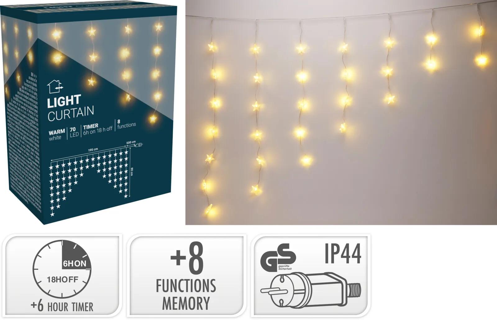 KURTYNA ŚWIETLNA GWIAZDKI 70 LED – CIEPŁA BIEL
