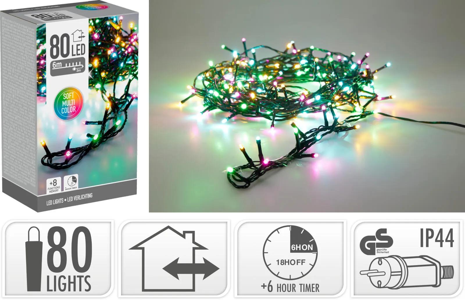 Lampki Choinkowe 80 LED 9m MULTIKOLOR – Światełka Zewnętrzne i Wewnętrzne IP44 z Programatorem i Timerem
